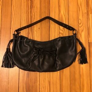 MEXX Black Lightweight Leather Shoulder Bag Fringes Tassels Clean Inside & Out